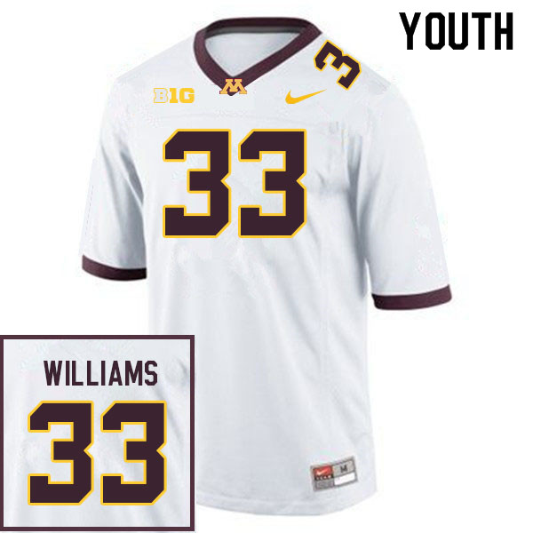 Youth #33 Devon Williams Minnesota Golden Gophers College Football Jerseys Sale-White - Click Image to Close